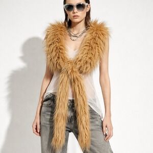 NEW‎ MM6 Maison Margiela Tan Faux Fur Wrap Scarf Vest Made in Italy